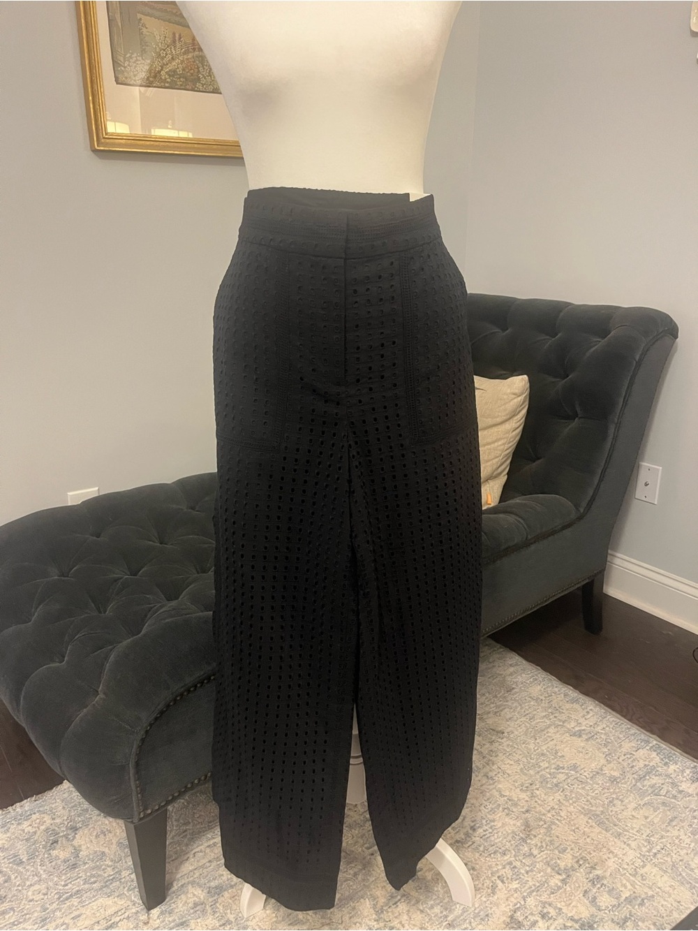 Ann Taylor Black Wide-Leg Eyelet Pants
